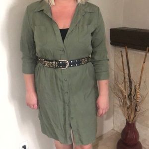 Army green button up dress